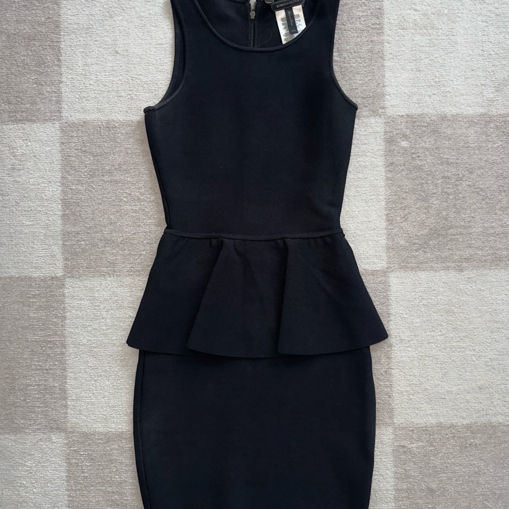 BCBG Black Sleeveless Peplum Cocktail Dress